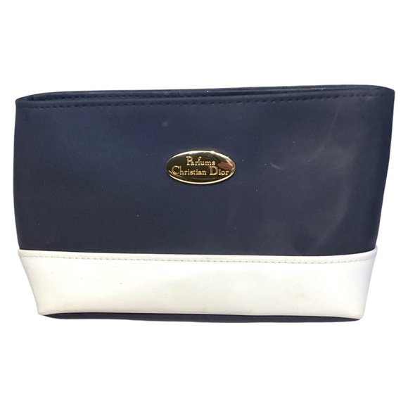 Christian Dior Parfums Bag Cosmetic Zip Pouch Navy & White - Picture 1 of 8